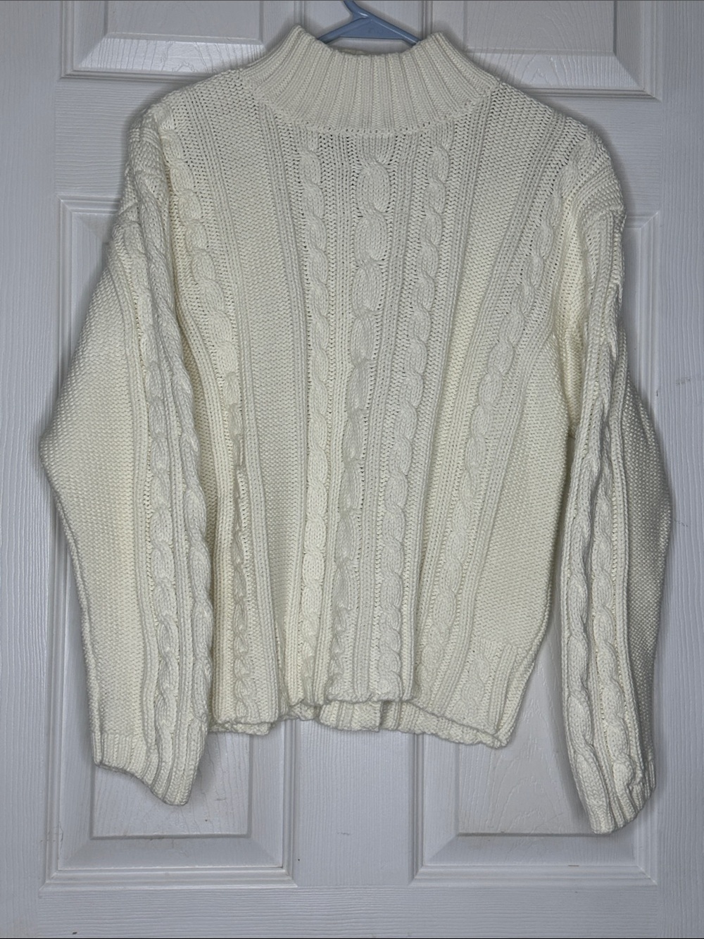 Lands' End Cream Cable Knit Mock Neck Sweater
